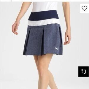 PUMA PWRSHAPE Pleated Golf Tennis Skirt SKORT Colorblock LOGO Navy White MED